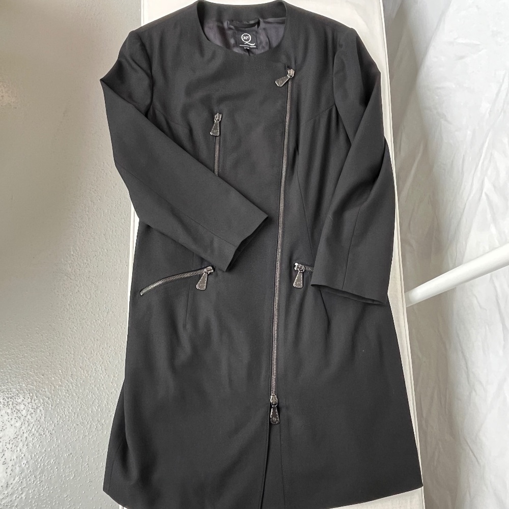McQ, Alexander McQueen (42 IT) asymmetrical, wool long jacket, EUC.